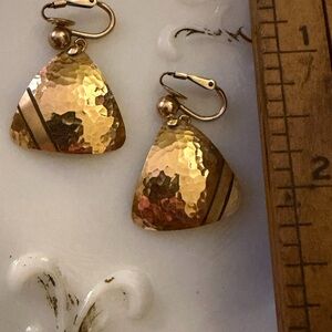 Vintage 14 k gold filled Lord Jim signed geometric Hammered Triangle Earrings